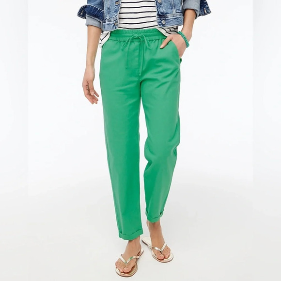 J.Crew Factory green linen cotton blend drawstring pants size Tall 00 NWT - Picture 1 of 9